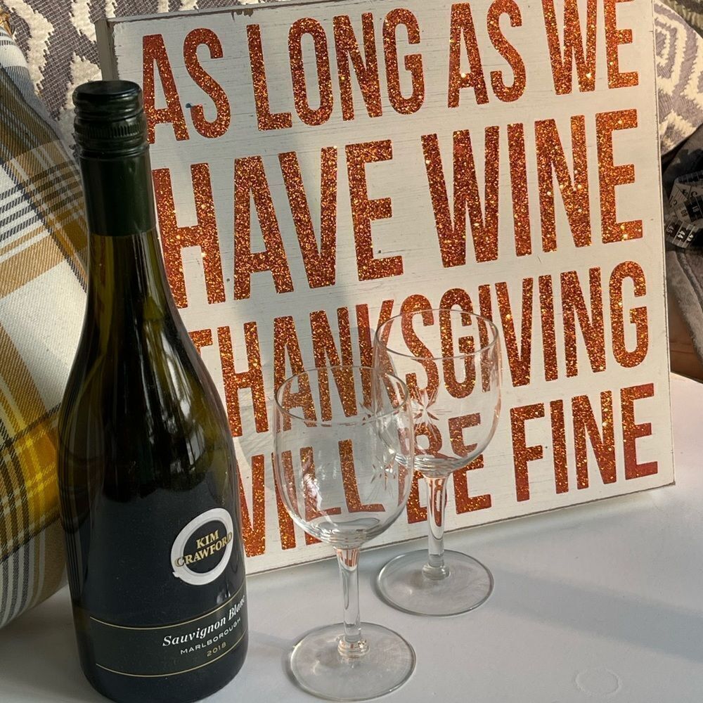 Quill to Paper Distressed Orange Glitter As Long As We Have Wine Sign NWT
